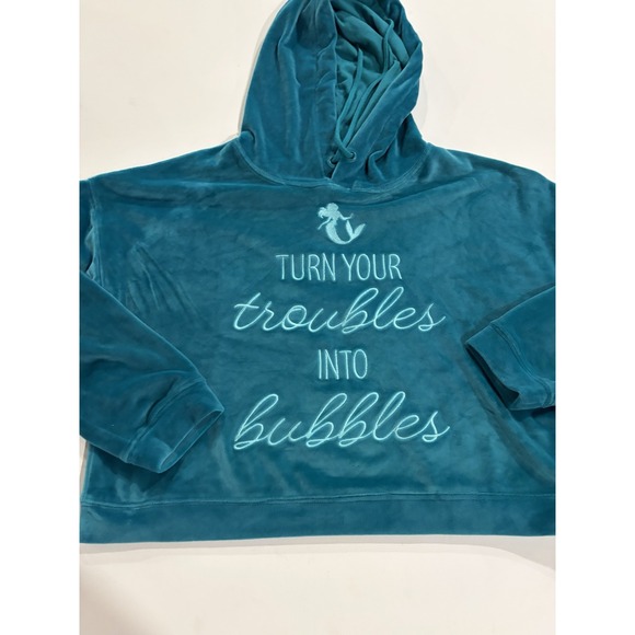 Disney Tops - Disney Little Mermaid Ariel Velour Crop Hoodie Pullover Blue Medium